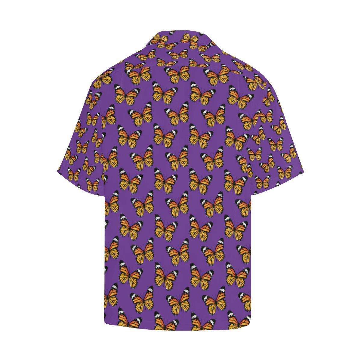 Monarch Butterfly Purple Print Pattern Men Aloha Hawaiian Shirt