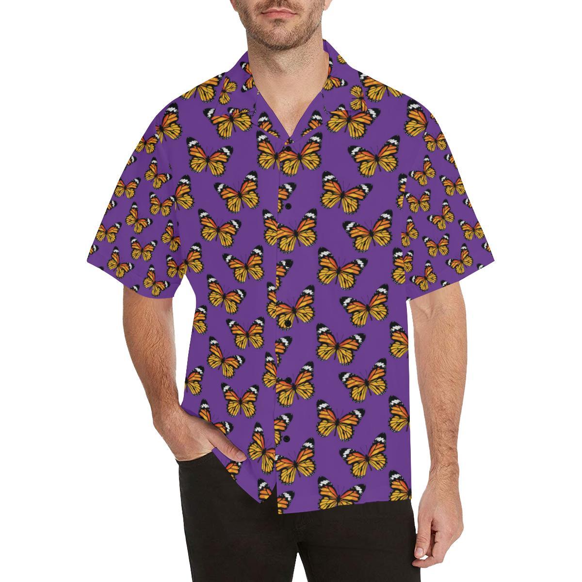Monarch Butterfly Purple Print Pattern Men Aloha Hawaiian Shirt