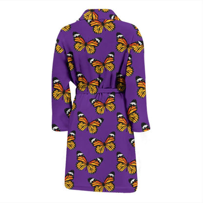 Monarch Butterfly Purple Print Pattern Men Bath Robe-JTAMIGO.COM