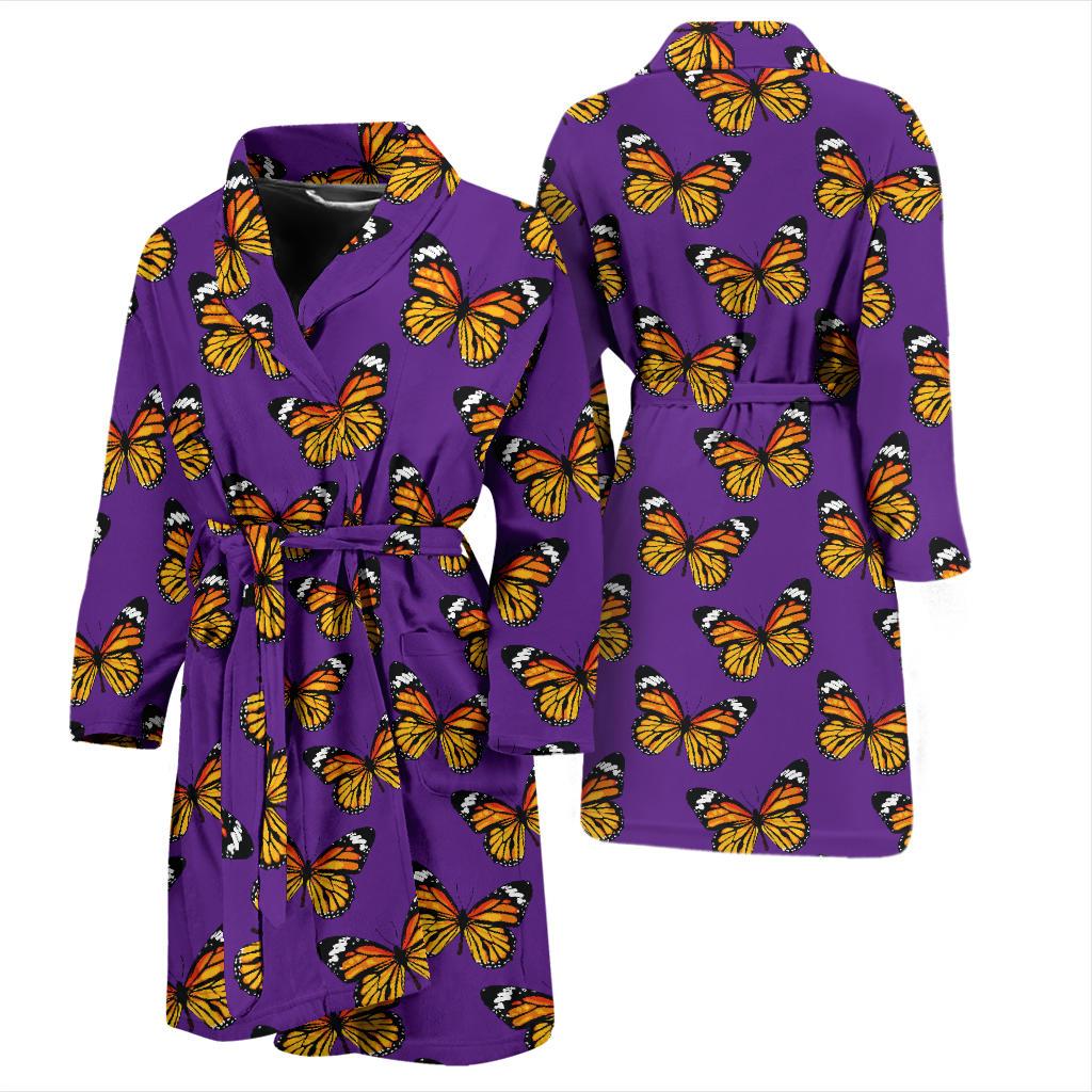 Monarch Butterfly Purple Print Pattern Men Bath Robe-JTAMIGO.COM