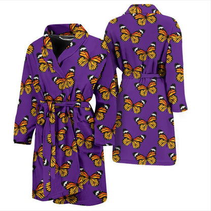 Monarch Butterfly Purple Print Pattern Men Bath Robe-JTAMIGO.COM