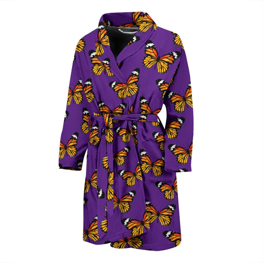Monarch Butterfly Purple Print Pattern Men Bath Robe-JTAMIGO.COM