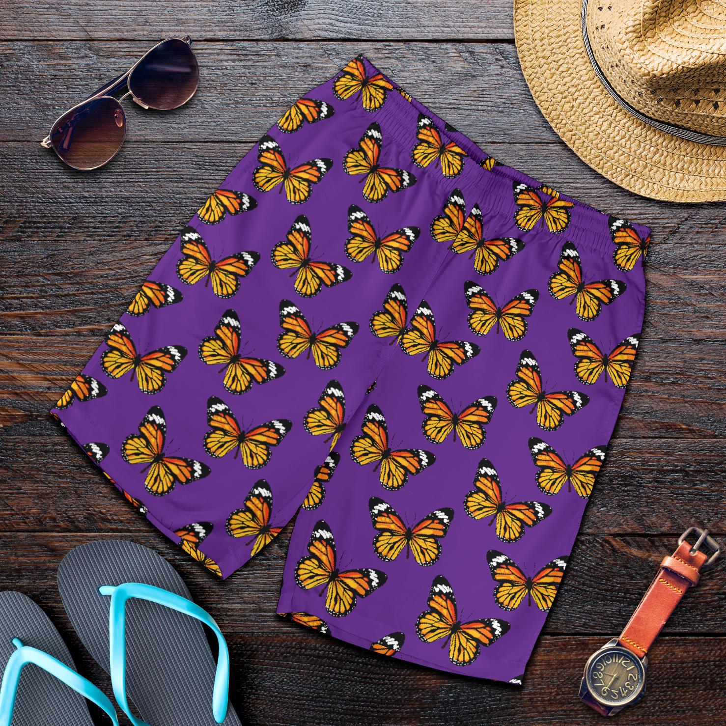 Monarch Butterfly Purple Print Pattern Mens Shorts-JTAMIGO.COM