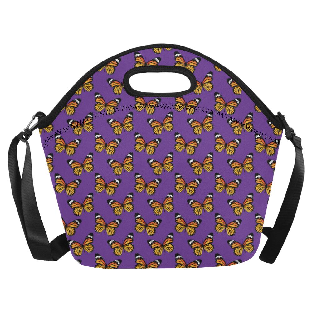 Monarch Butterfly Purple Print Pattern Neoprene Lunch Bag (Model 1669)(Large)-JTAMIGO.COM