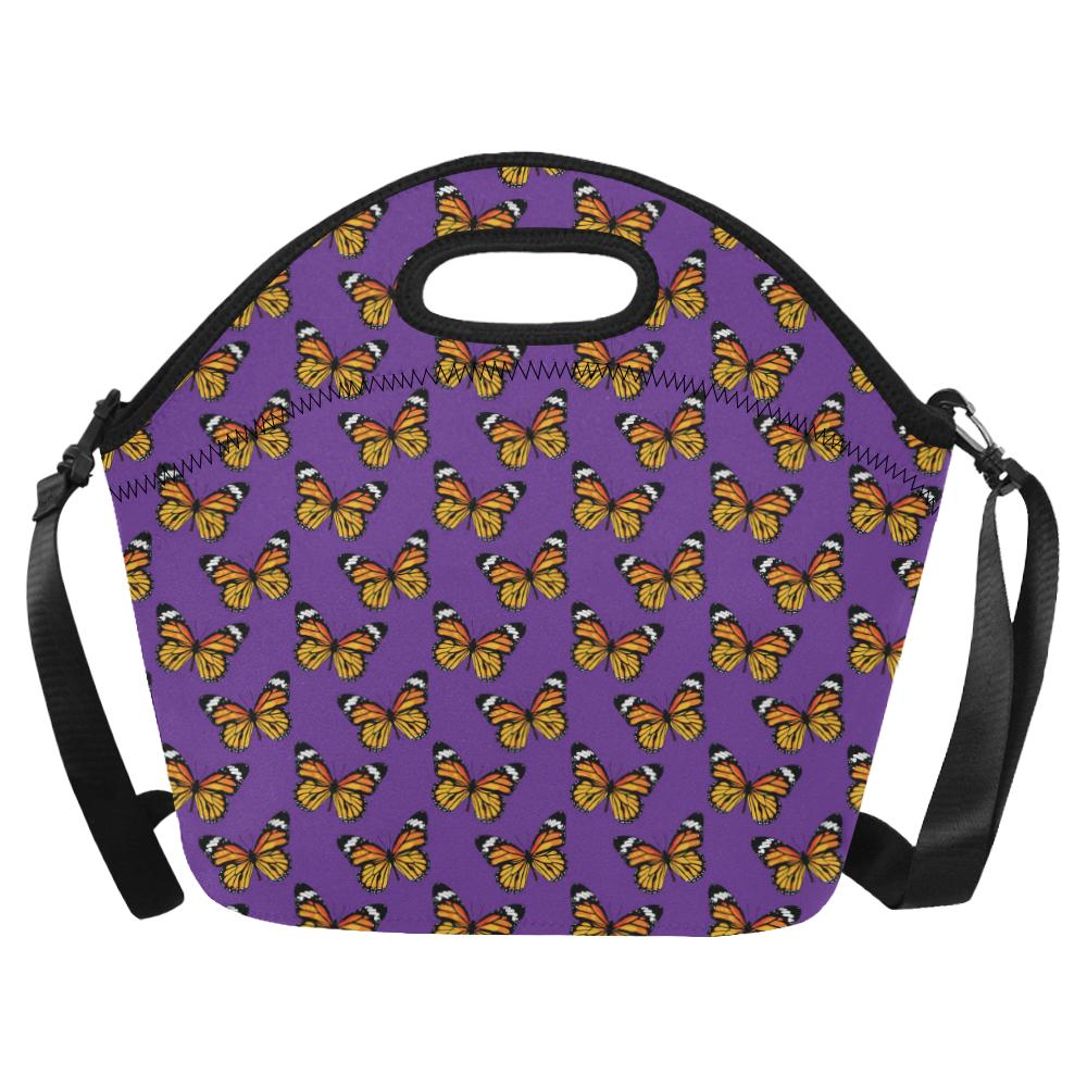 Monarch Butterfly Purple Print Pattern Neoprene Lunch Bag (Model 1669)(Large)-JTAMIGO.COM