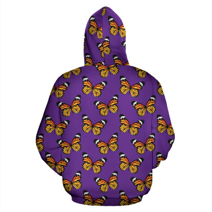 Monarch Butterfly Purple Print Pattern Pullover Hoodie