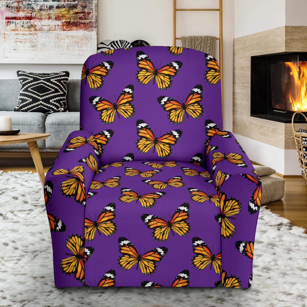 Monarch Butterfly Purple Print Pattern Single Sofa Slipcover -JTAMIGO.COM