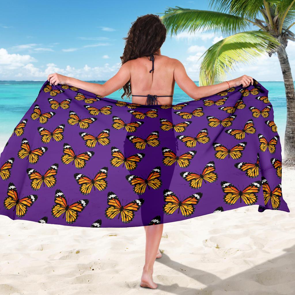 Monarch Butterfly Purple Print Pattern Sarong Pareo Wrap
