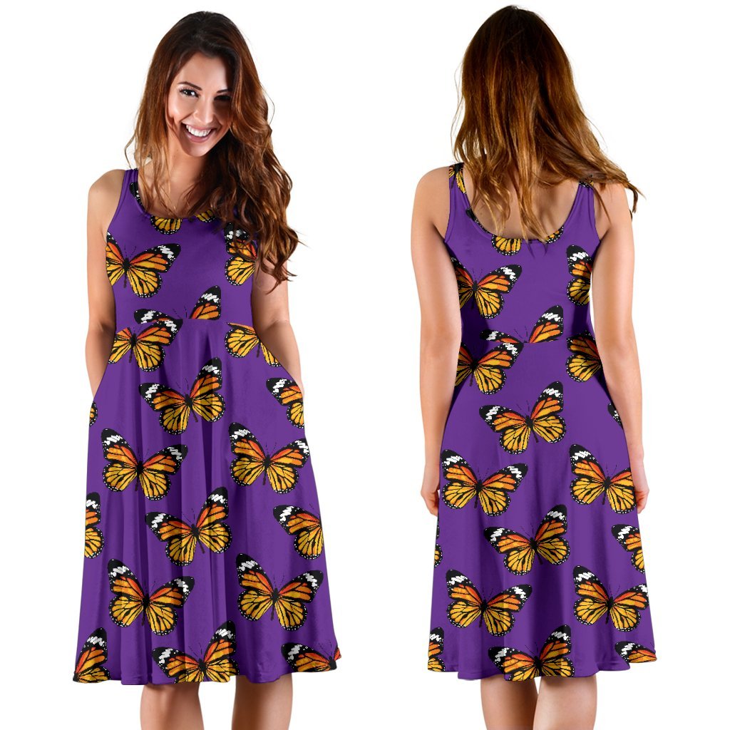 Monarch Butterfly Purple Print Pattern Sleeveless Dress