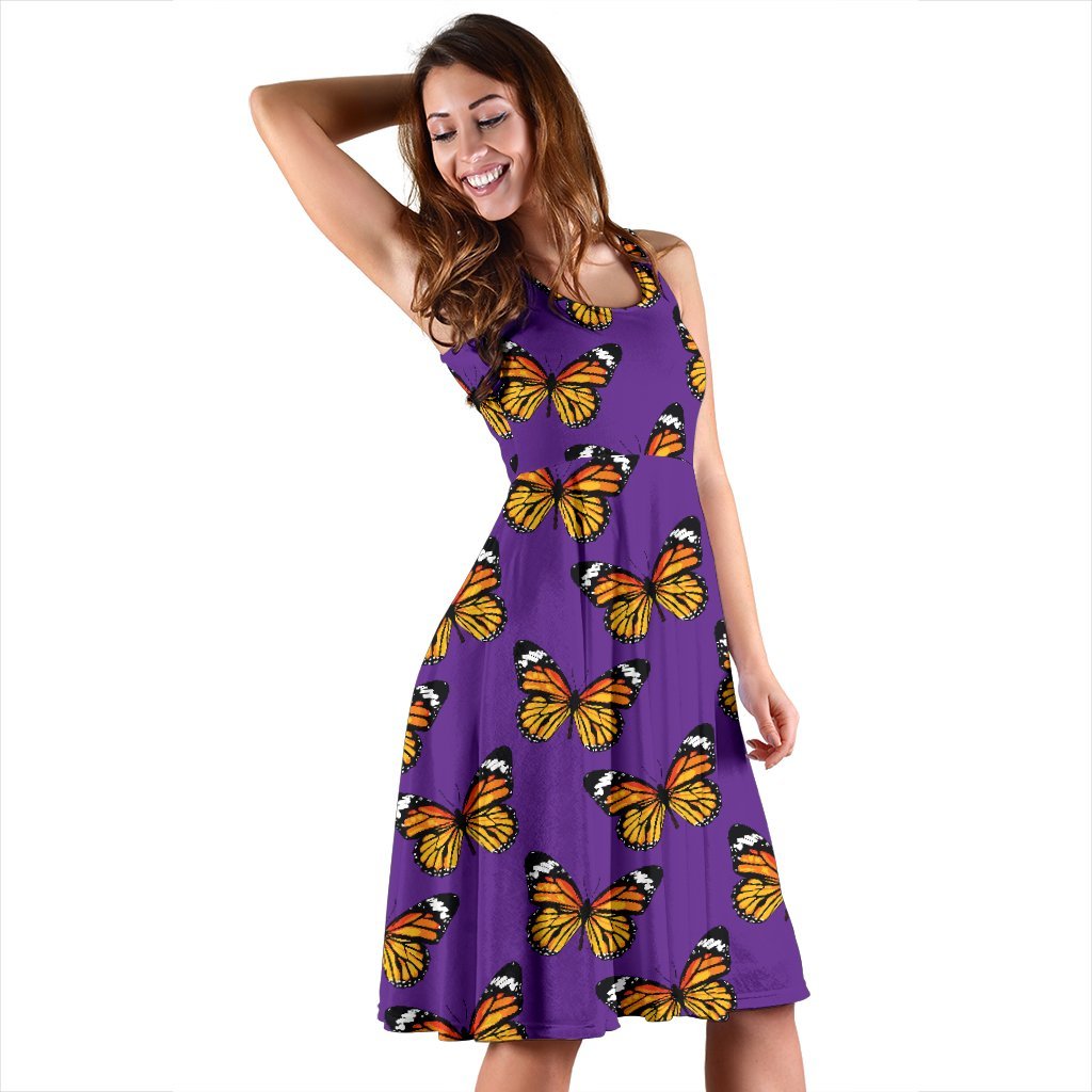 Monarch Butterfly Purple Print Pattern Sleeveless Dress