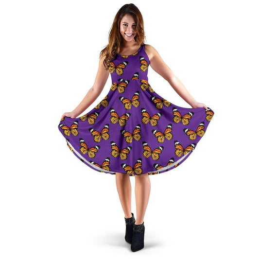 Monarch Butterfly Purple Print Pattern Sleeveless Dress