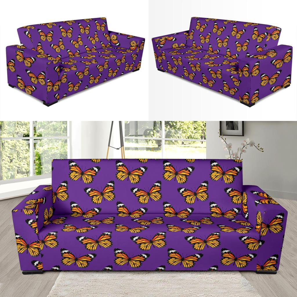 Monarch Butterfly Purple Print Pattern Sofa Slipcover-JTAMIGO.COM