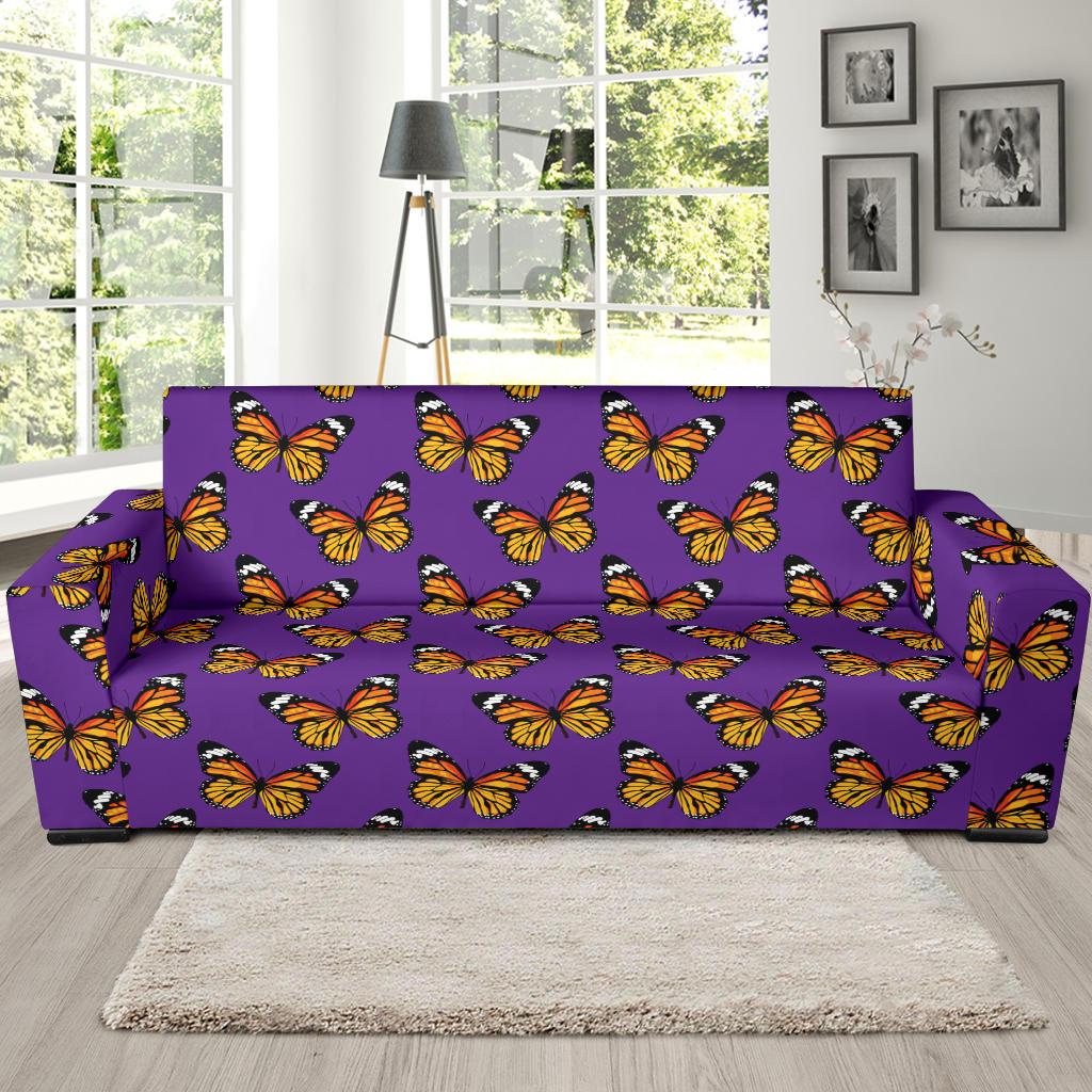 Monarch Butterfly Purple Print Pattern Sofa Slipcover-JTAMIGO.COM