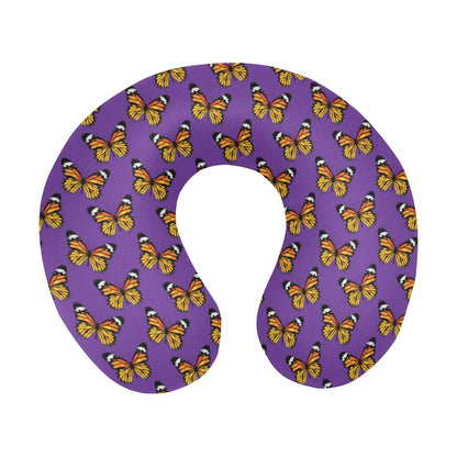 Monarch Butterfly Purple Print Pattern U-Shaped Travel Neck Pillow-JTAMIGO.COM