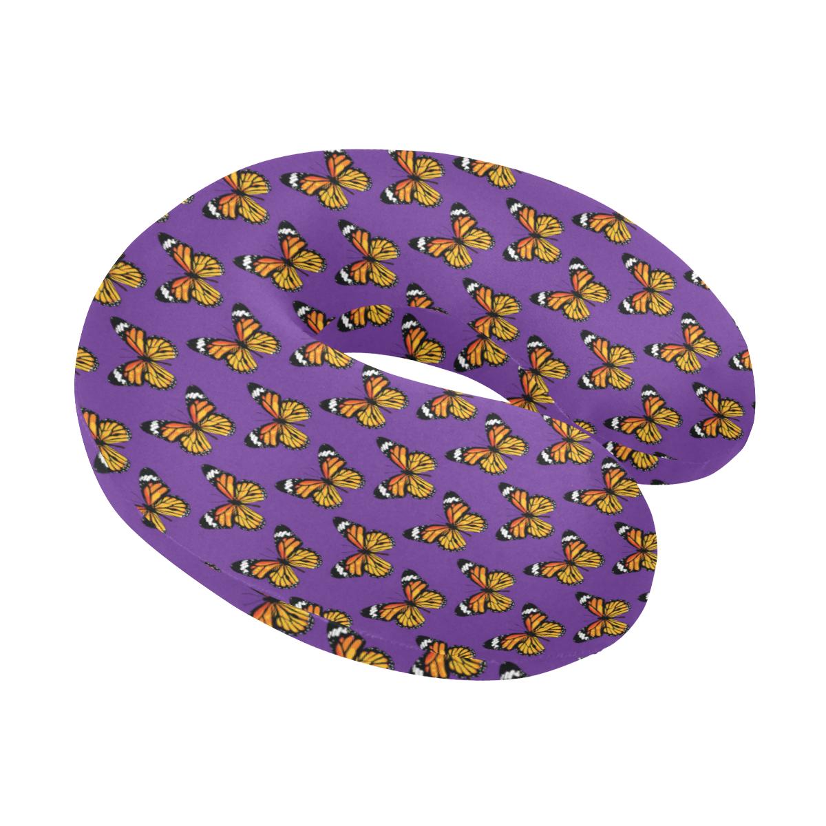 Monarch Butterfly Purple Print Pattern U-Shaped Travel Neck Pillow-JTAMIGO.COM