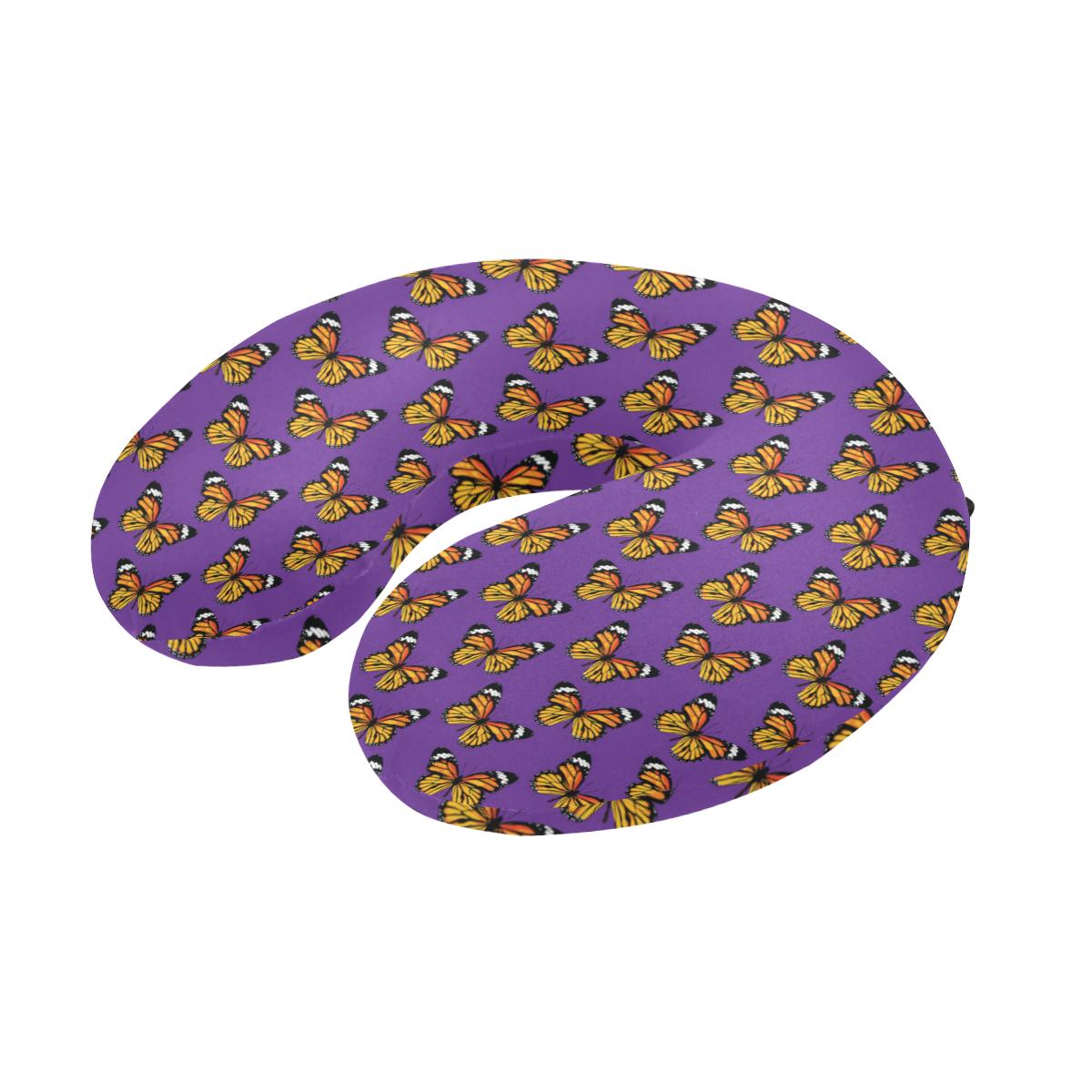 Monarch Butterfly Purple Print Pattern U-Shaped Travel Neck Pillow-JTAMIGO.COM