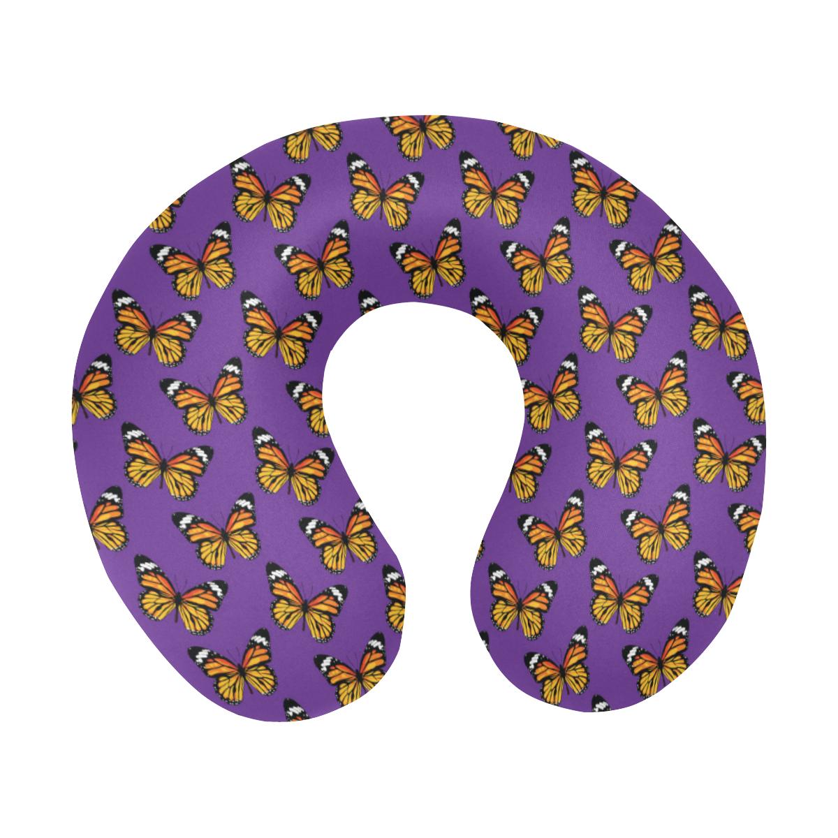Monarch Butterfly Purple Print Pattern U-Shaped Travel Neck Pillow-JTAMIGO.COM