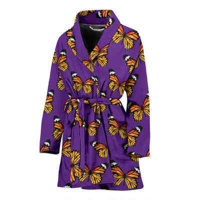 Monarch Butterfly Purple Print Pattern Women Bath Robe-JTAMIGO.COM