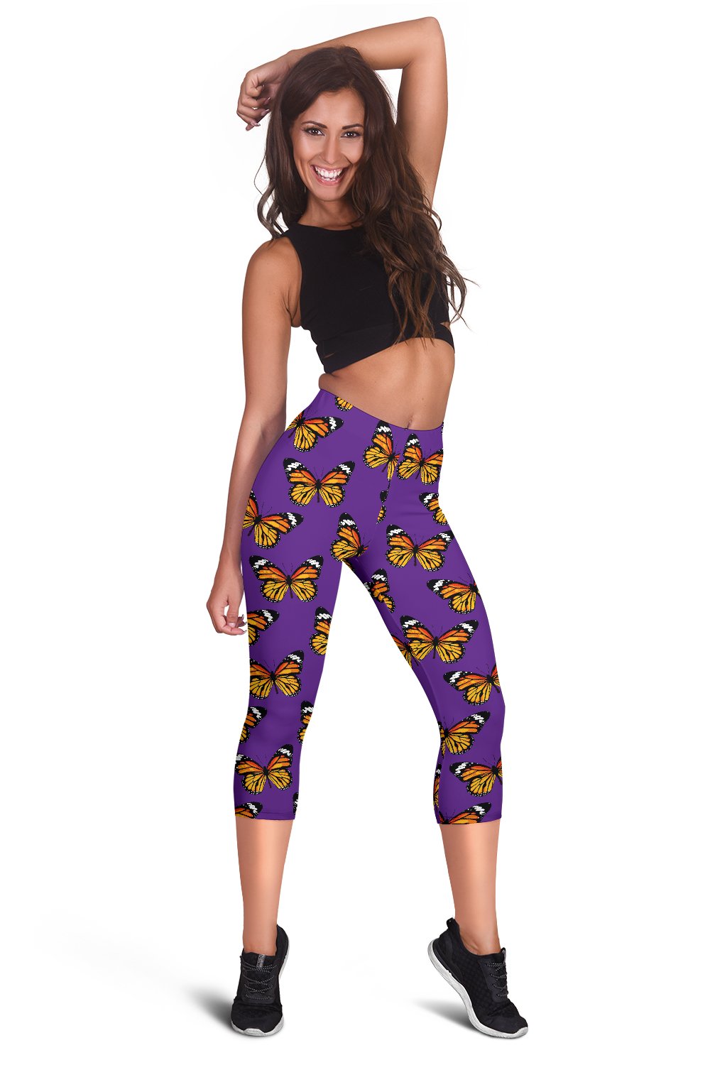 Monarch Butterfly Purple Print Pattern Women Capris