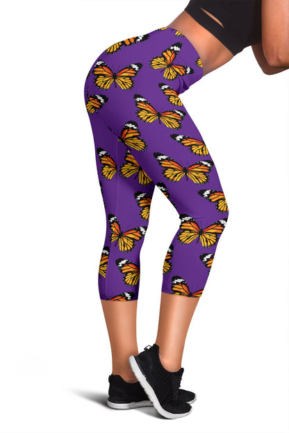 Monarch Butterfly Purple Print Pattern Women Capris