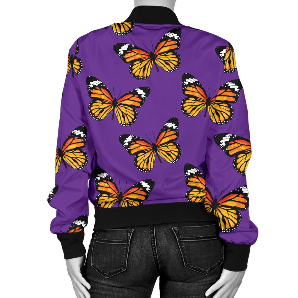 Monarch Butterfly Purple Print Pattern Women Casual Bomber Jacket