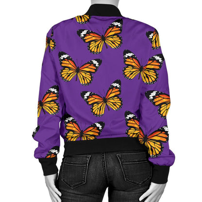 Monarch Butterfly Purple Print Pattern Women Casual Bomber Jacket