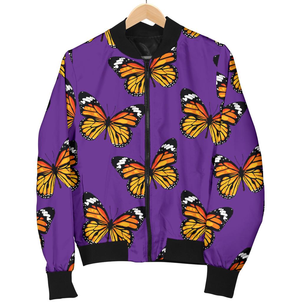 Monarch Butterfly Purple Print Pattern Women Casual Bomber Jacket