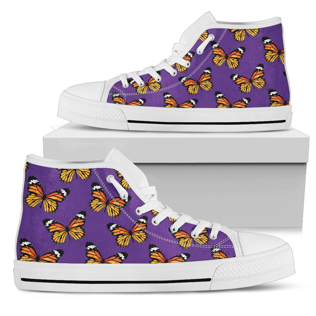 Monarch Butterfly Purple Print Pattern Women High Top Shoes