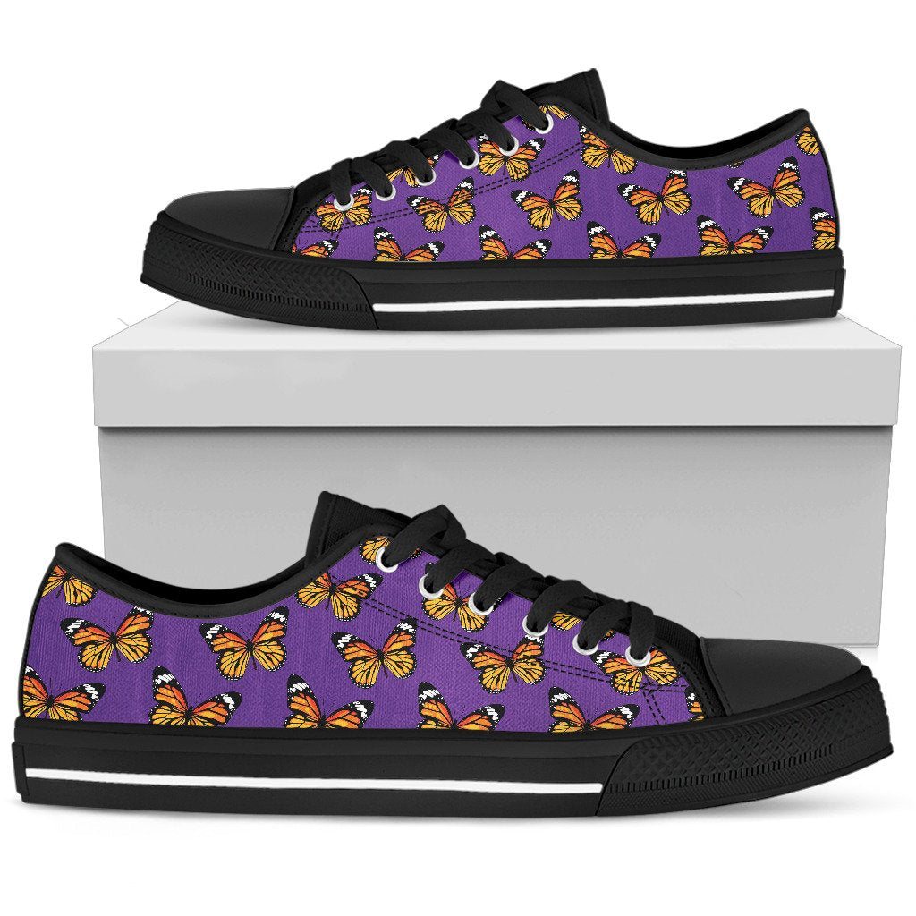 Monarch Butterfly Purple Print Pattern Women Low Top Shoes