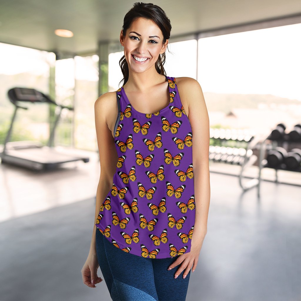 Monarch Butterfly Purple Print Pattern Women Racerback Tank Top