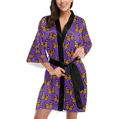 Monarch Butterfly Purple Print Pattern Women Short Kimono Robe