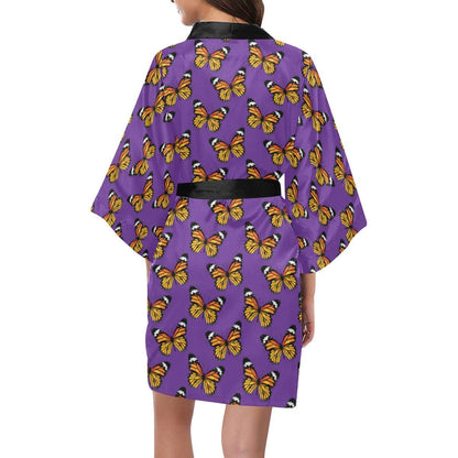 Monarch Butterfly Purple Print Pattern Women Short Kimono Robe