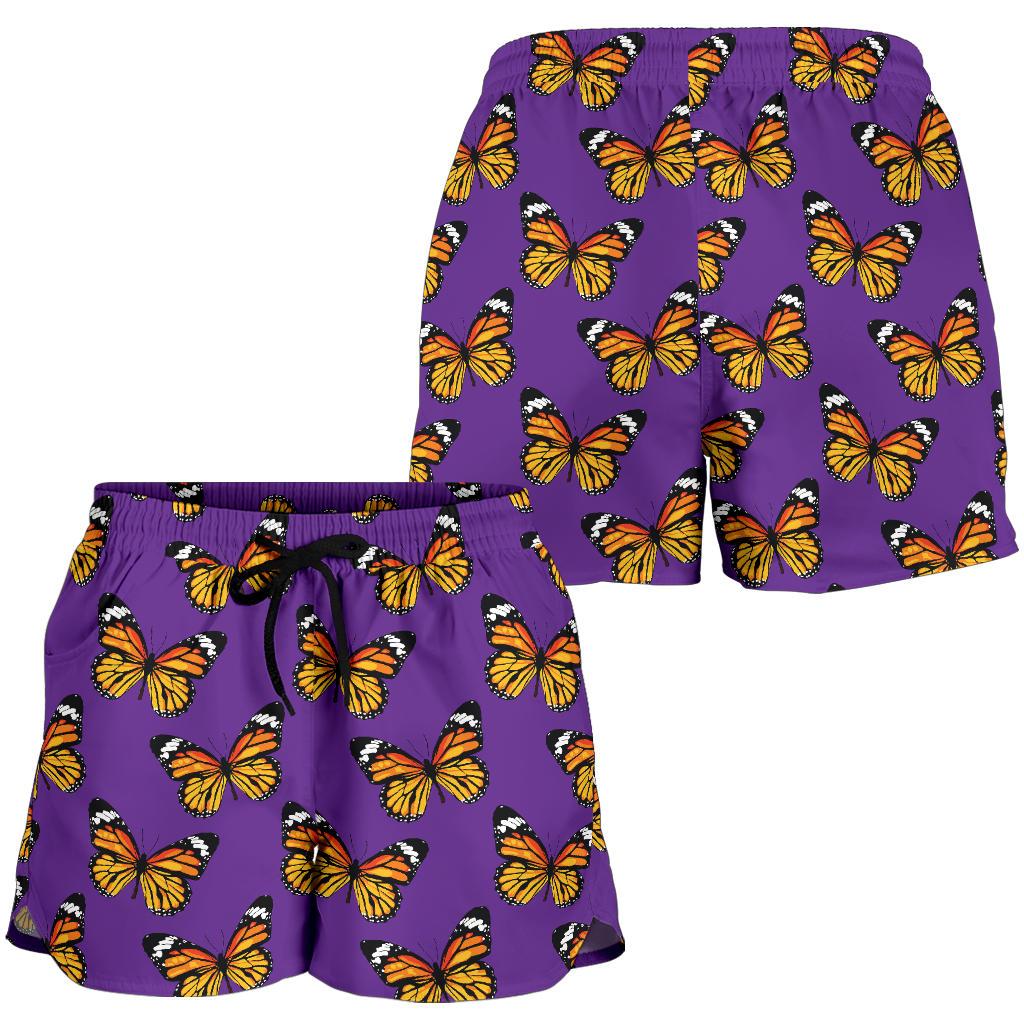 Monarch Butterfly Purple Print Pattern Women Shorts-JTAMIGO.COM