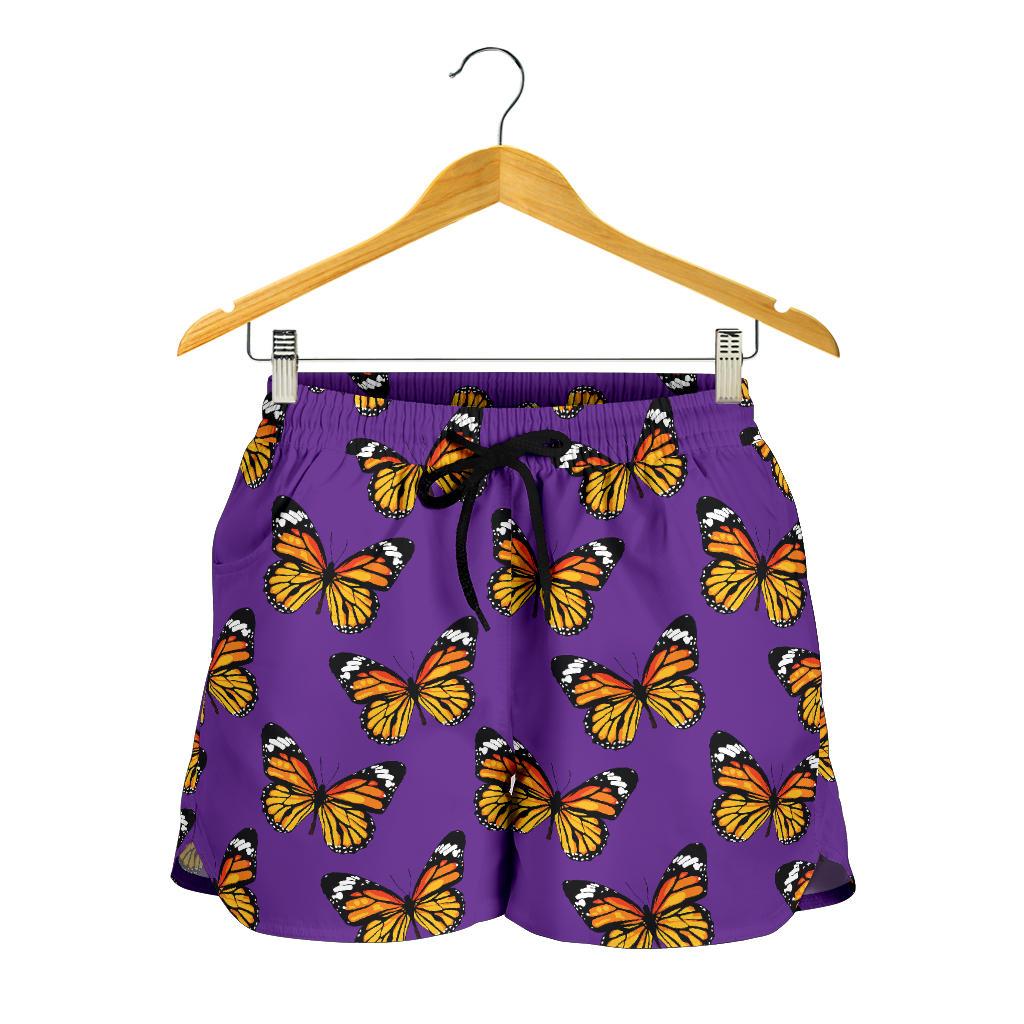 Monarch Butterfly Purple Print Pattern Women Shorts-JTAMIGO.COM