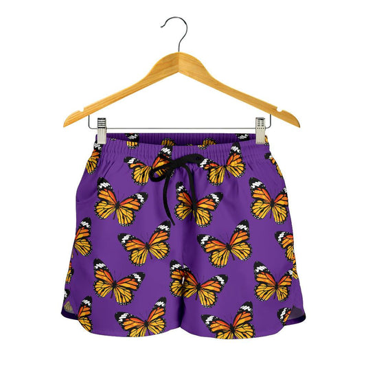 Monarch Butterfly Purple Print Pattern Women Shorts-JTAMIGO.COM