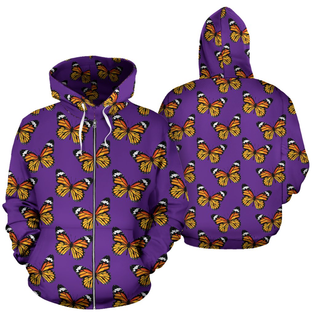 Monarch Butterfly Purple Print Pattern Zip Up Hoodie