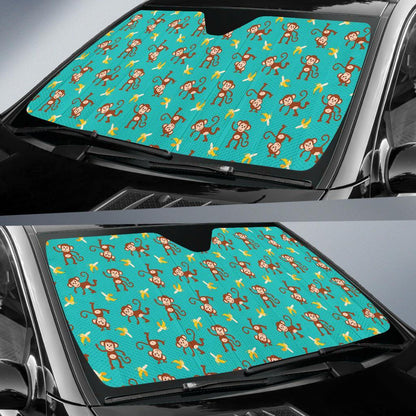 Monkey Banana Design Themed Print Car Sun Shade For Windshield