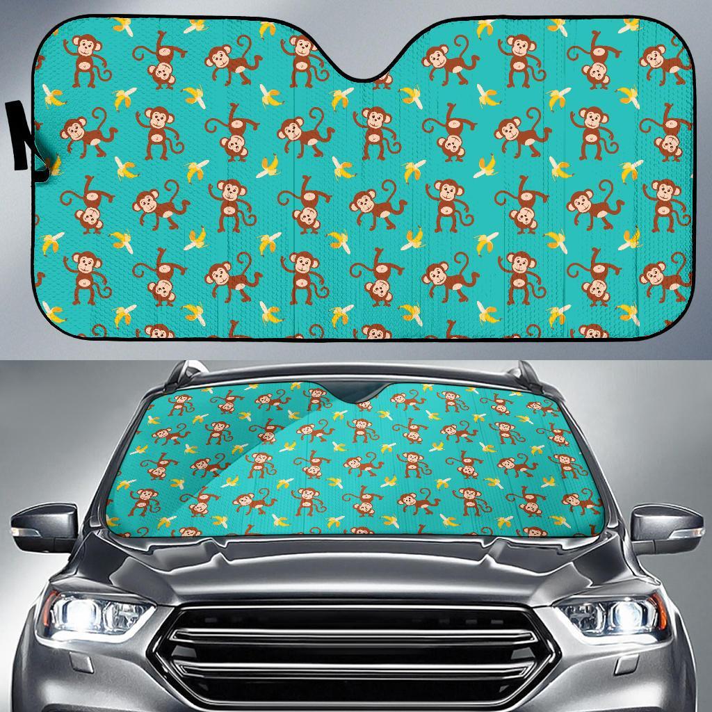 Monkey Banana Design Themed Print Car Sun Shade For Windshield