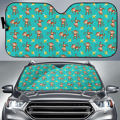 Monkey Banana Design Themed Print Car Sun Shade For Windshield