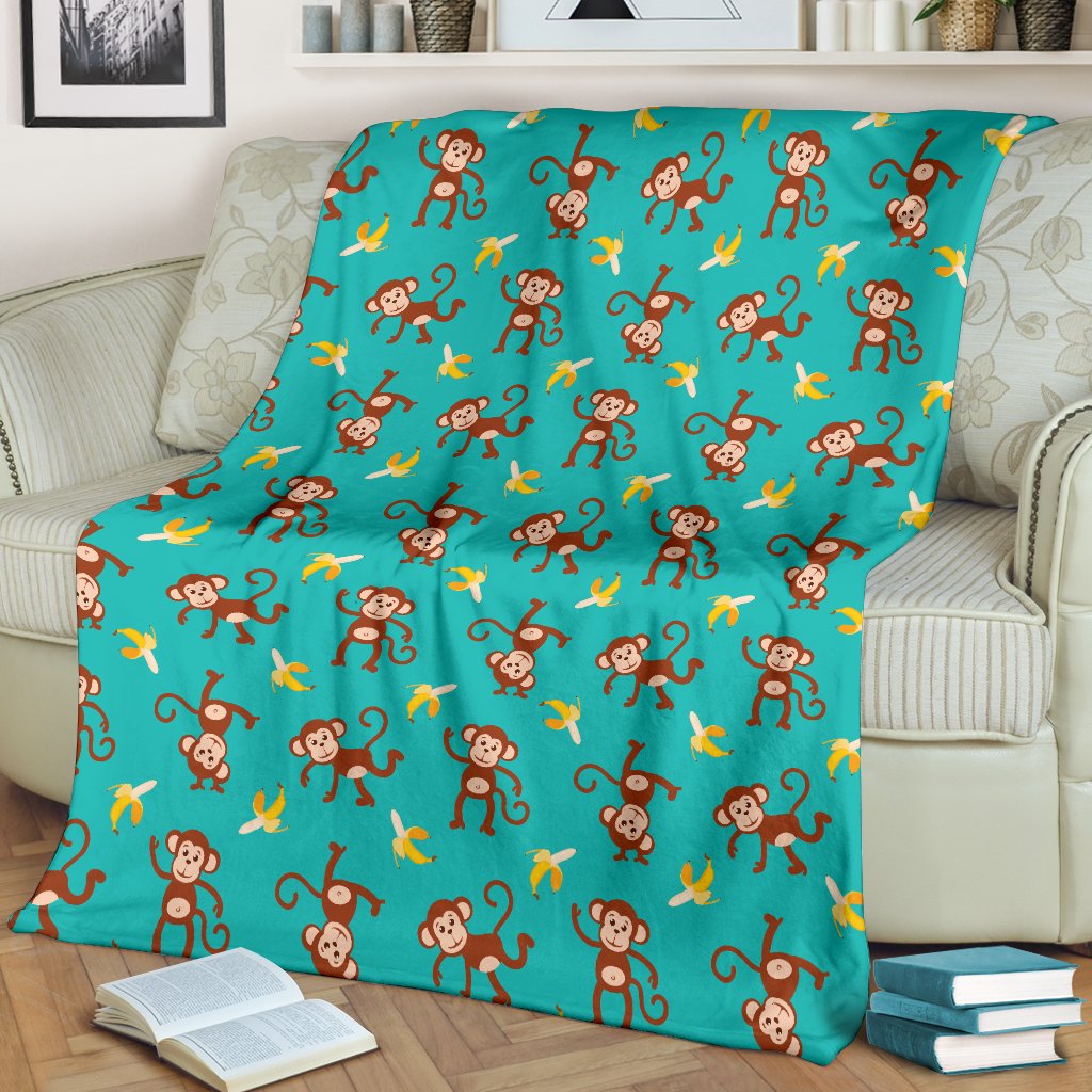 Monkey Banana Design Themed Print Fleece Blanket