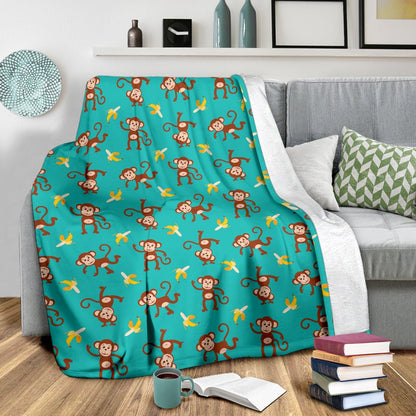 Monkey Banana Design Themed Print Fleece Blanket