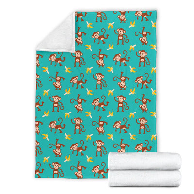 Monkey Banana Design Themed Print Fleece Blanket