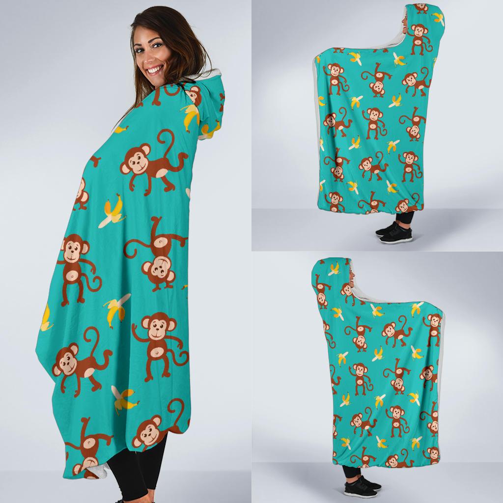 Monkey Banana Design Themed Print Hooded Blanket-JTAMIGO.COM