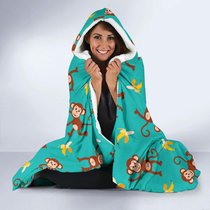 Monkey Banana Design Themed Print Hooded Blanket-JTAMIGO.COM