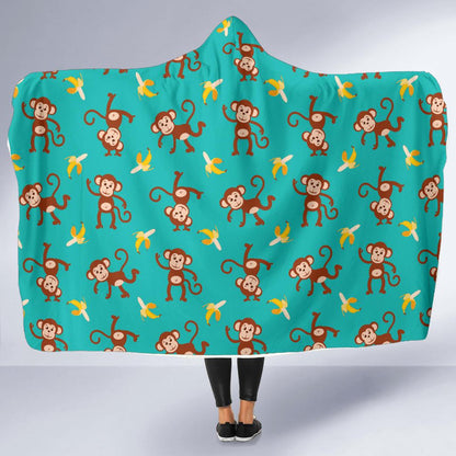 Monkey Banana Design Themed Print Hooded Blanket-JTAMIGO.COM