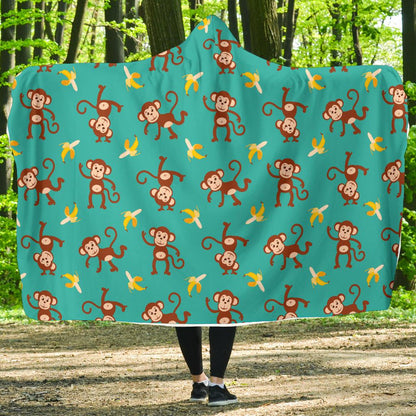Monkey Banana Design Themed Print Hooded Blanket-JTAMIGO.COM