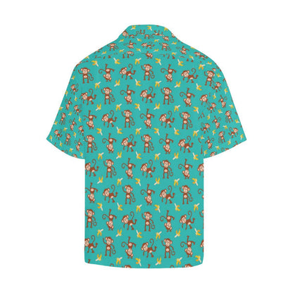 Monkey Banana Design Themed Print Men Aloha Hawaiian Shirt