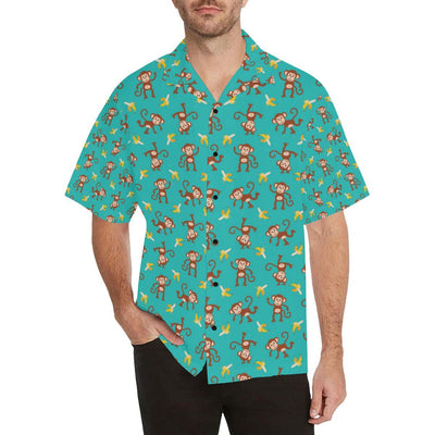 Monkey Banana Design Themed Print Men Aloha Hawaiian Shirt