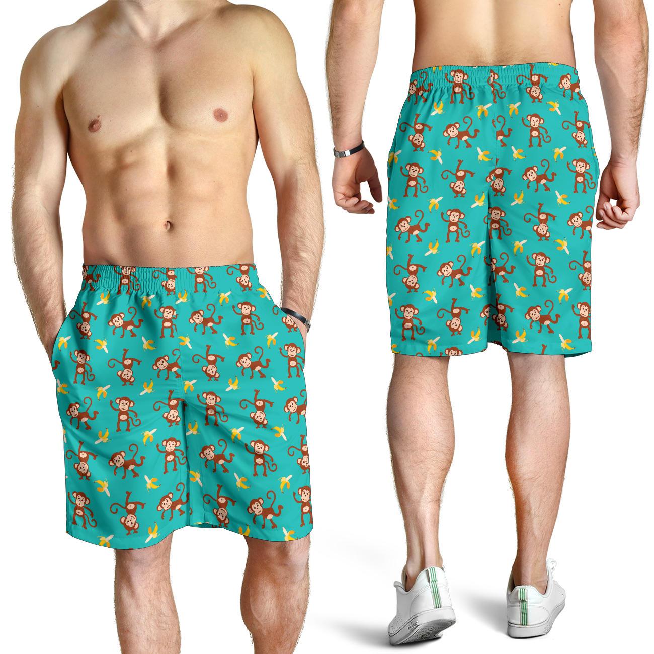 Monkey Banana Design Themed Print Mens Shorts-JTAMIGO.COM