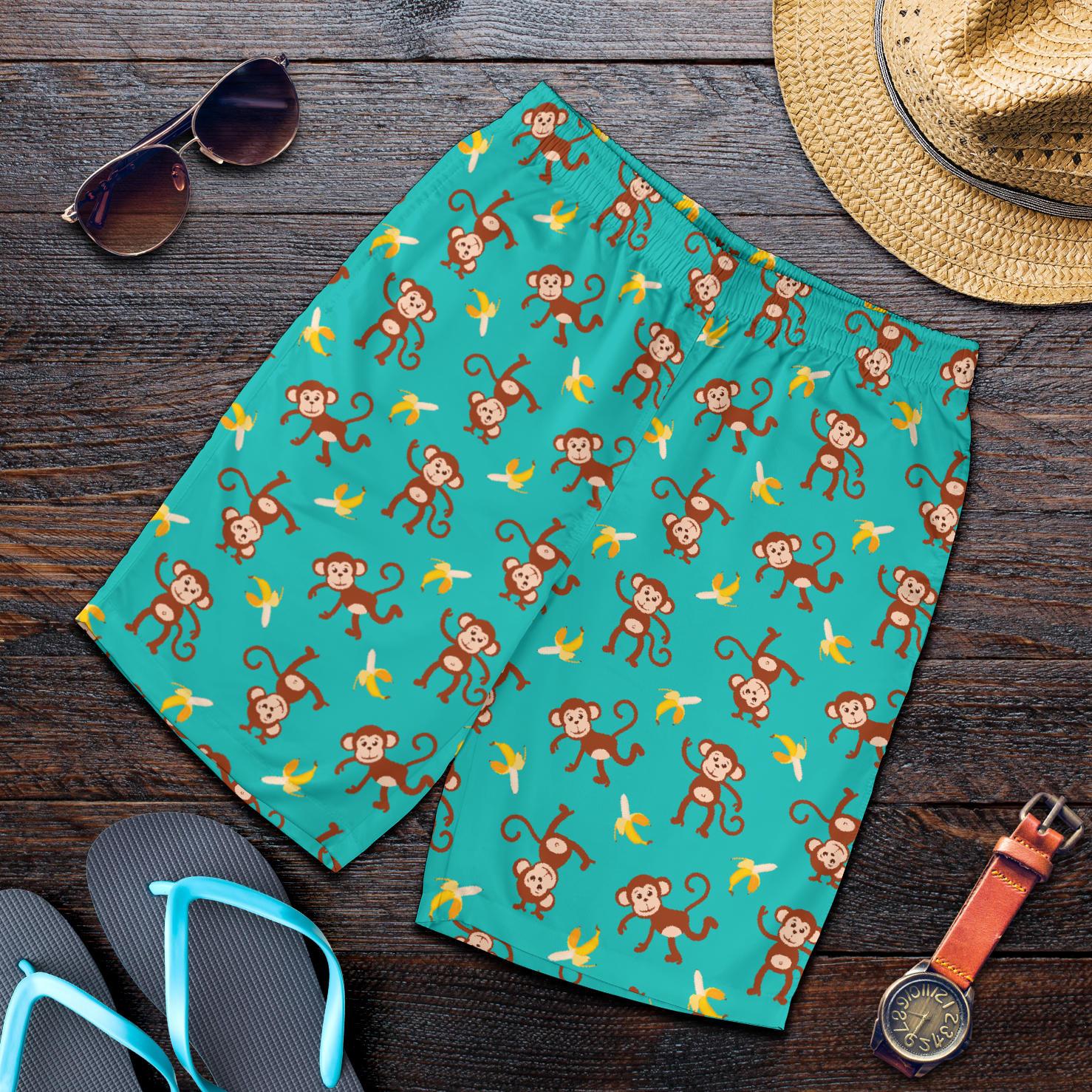 Monkey Banana Design Themed Print Mens Shorts-JTAMIGO.COM